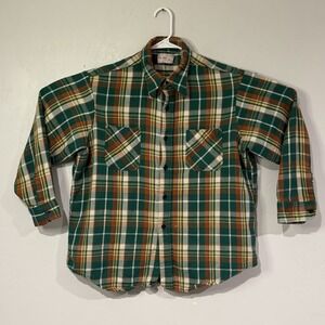 Vintage 1970s Big Mac JCPenney Flannel Plaid Button Up Shirt Mens XL USA Made